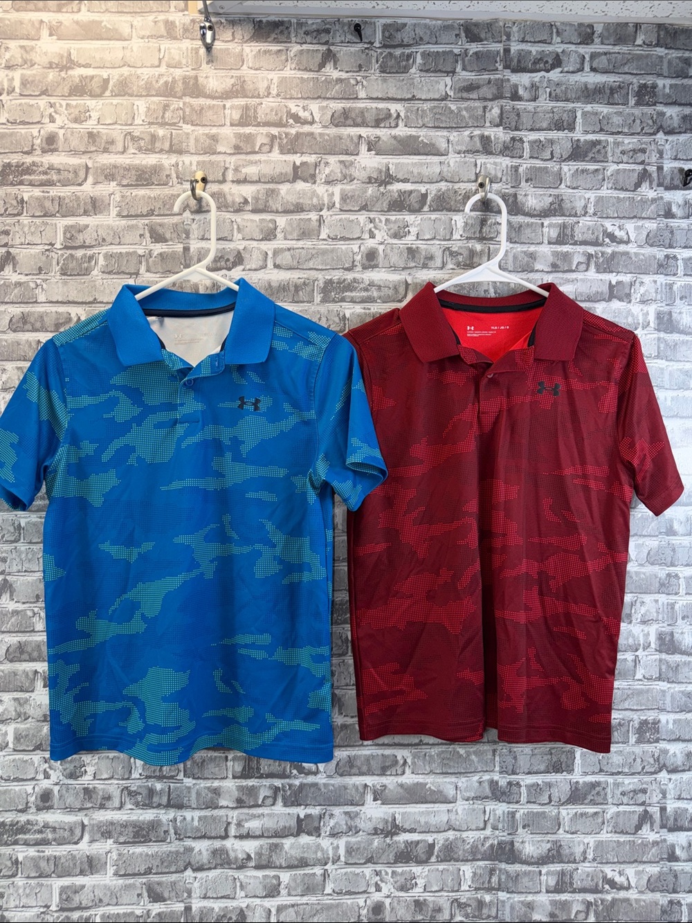 2 Under Armour Boys' Blue and Red Camo Polo Duo
